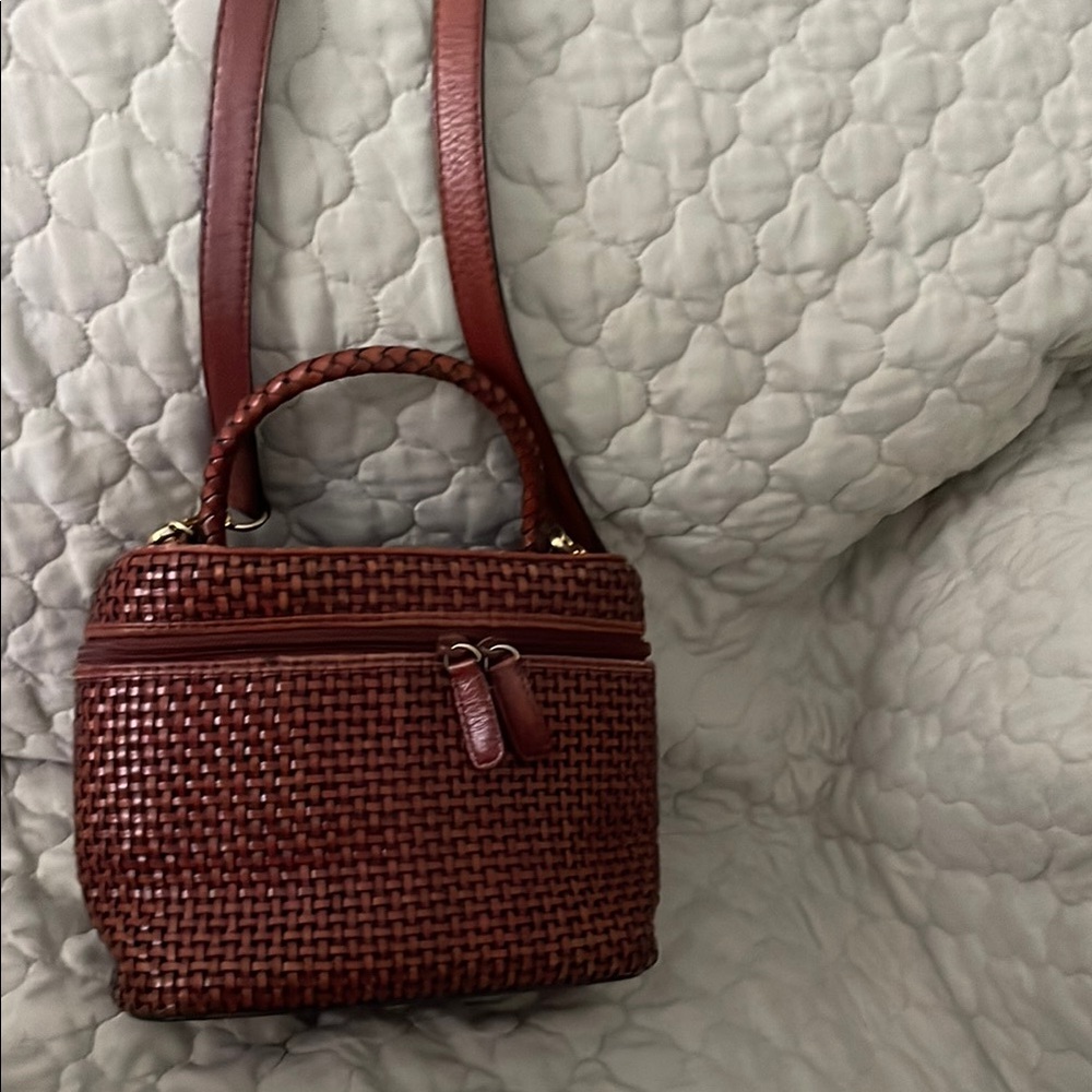 Vintage brown, leather woven purse